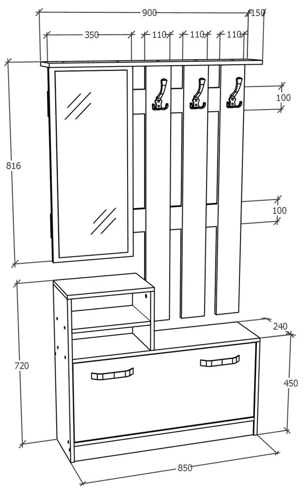 Cuier Lyon, Antracit, L 85 x l 24 x H 180 cm
