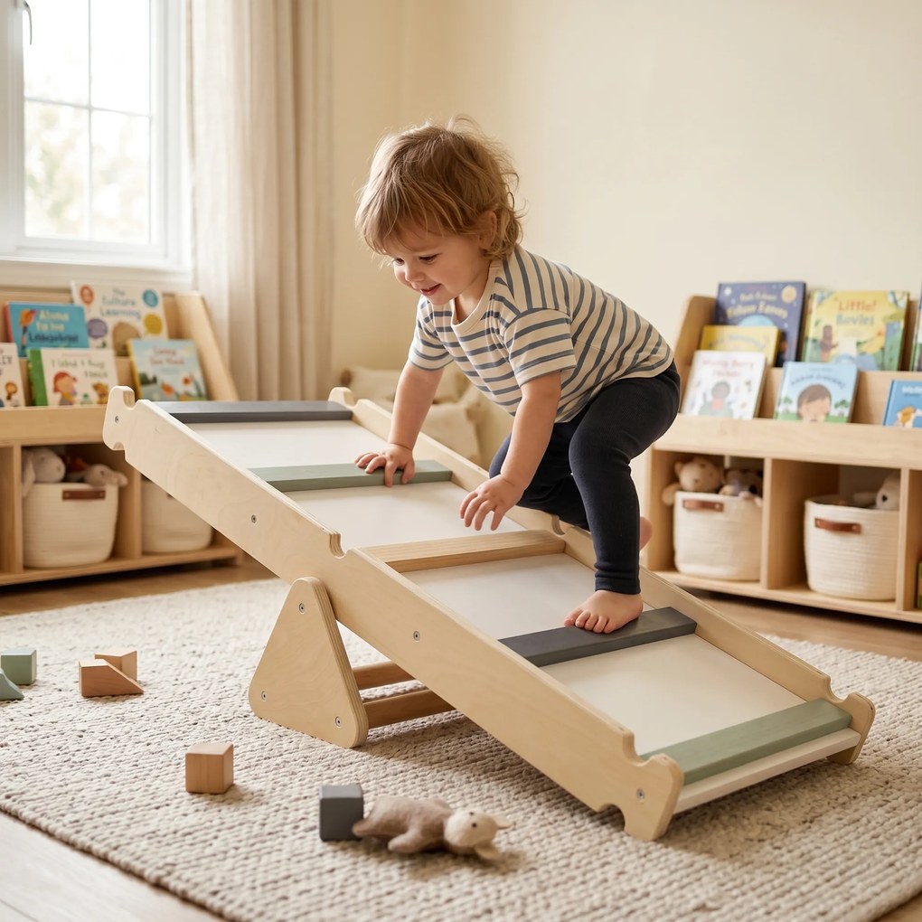 Montessori Triunghiul Pikler 3în1, natural/mix de culori, OPRIN