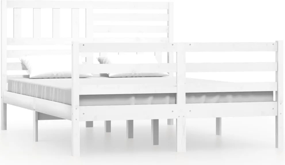 vidaXL Cadru de pat, alb, 140x190 cm, lemn masiv