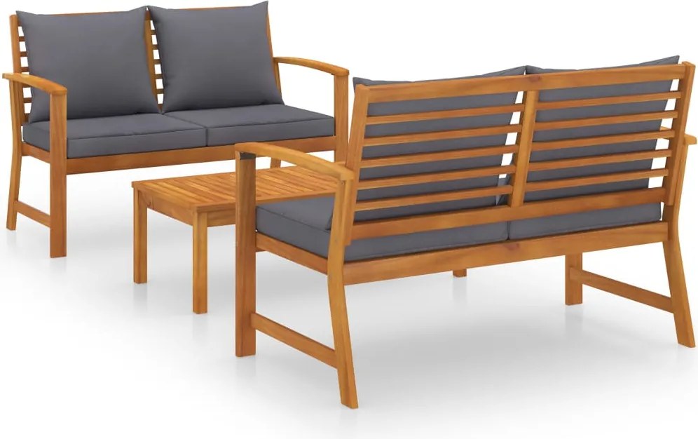 vidaXL Set mobilier de grădină cu perne, 3 piese, lemn masiv acacia