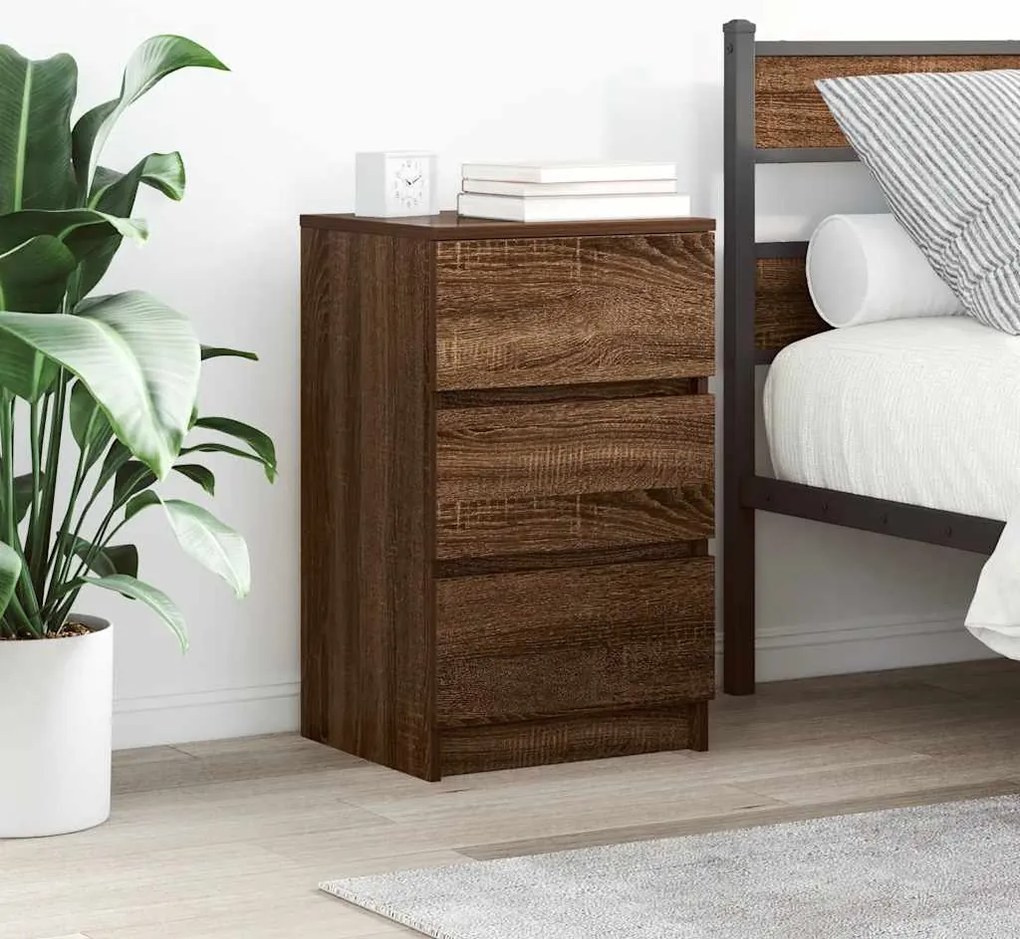 vidaXL Noptiere cu 3 sertare 2 buc Stejar maro 39x35x65 cm