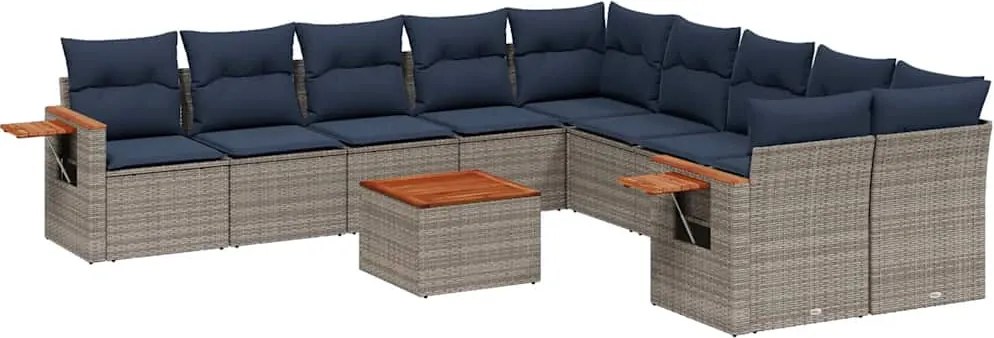 vidaXL Set canapele de grădină cu perne, 11 piese, gri, poliratan