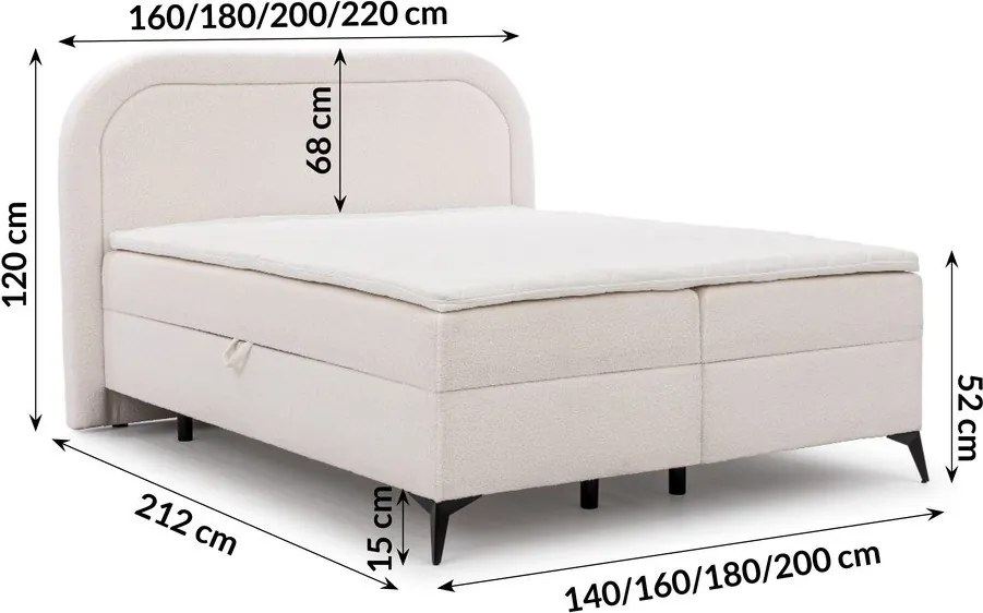 Pat boxspring alb cu spațiu de depozitare 180x200 cm Ornes – Ropez