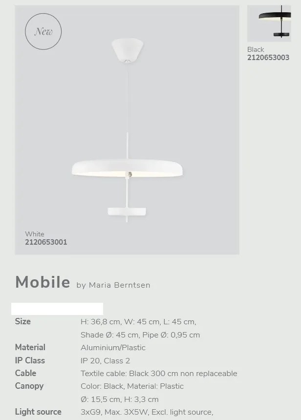 Pendul design modern Mobile negru 2120653003 NL
