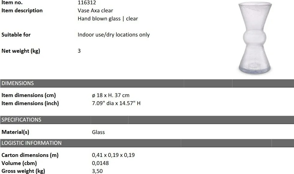 Vaza flori, Vas decorativ design LUX Axa clear