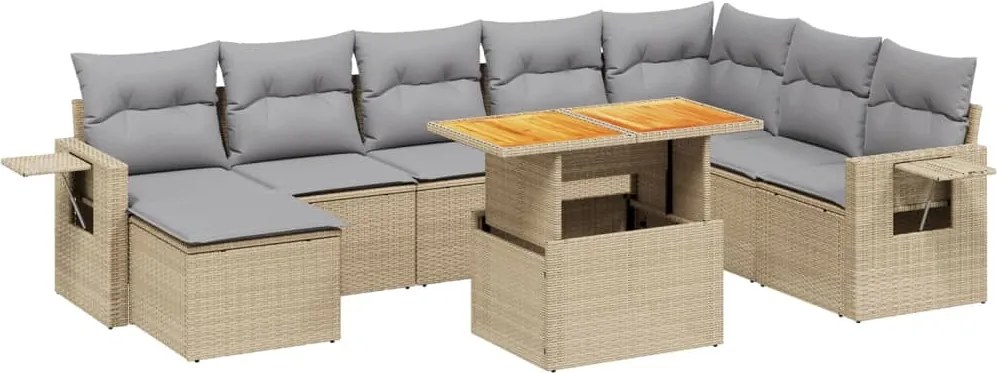 vidaXL Set canapele de grădină, 9 piese, cu perne, bej, poliratan