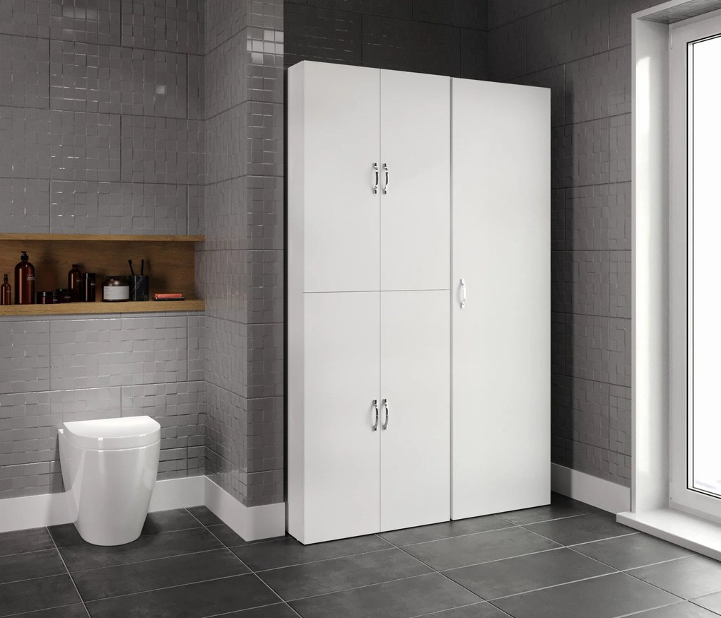 Set Dulap Baie pentru Masina de spalat, uscator si masa de calcat, Miranda , Alb,   71x194x69 - 54 x 194 x 52 cm