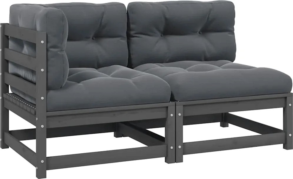 vidaXL Set mobilier de grădină cu perne, 2 piese, gri, lemn masiv pin