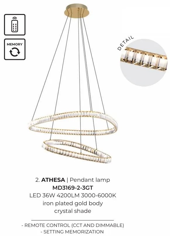 Lustra suspendata LED CCT si telecomanda ATHESA