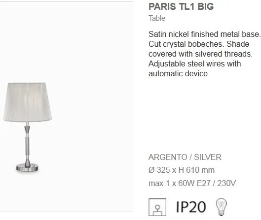 Veioza cu variator PARIS TL1 BIG Argento 014975