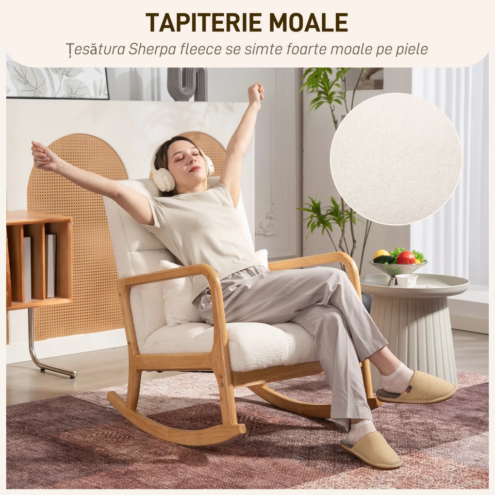 HOMCOM Balansoar 90°-130° cu Pernă Lombară din Țesătură Sherpa Albă | Aosom Romania