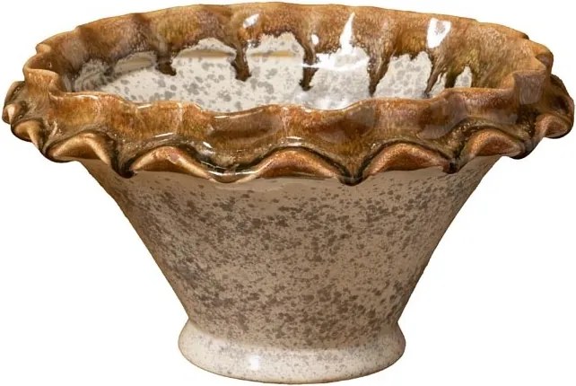 Bol pentru fructe din ceramică natur cu margini sculptate ondulat, maro, 18,5 × 33,5 cm, „Corola"
