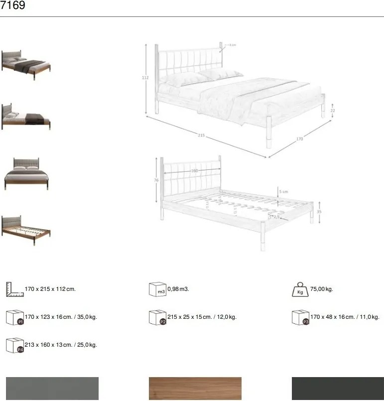 Pat dublu tapitat design LUX Dark grey, 160x200cm