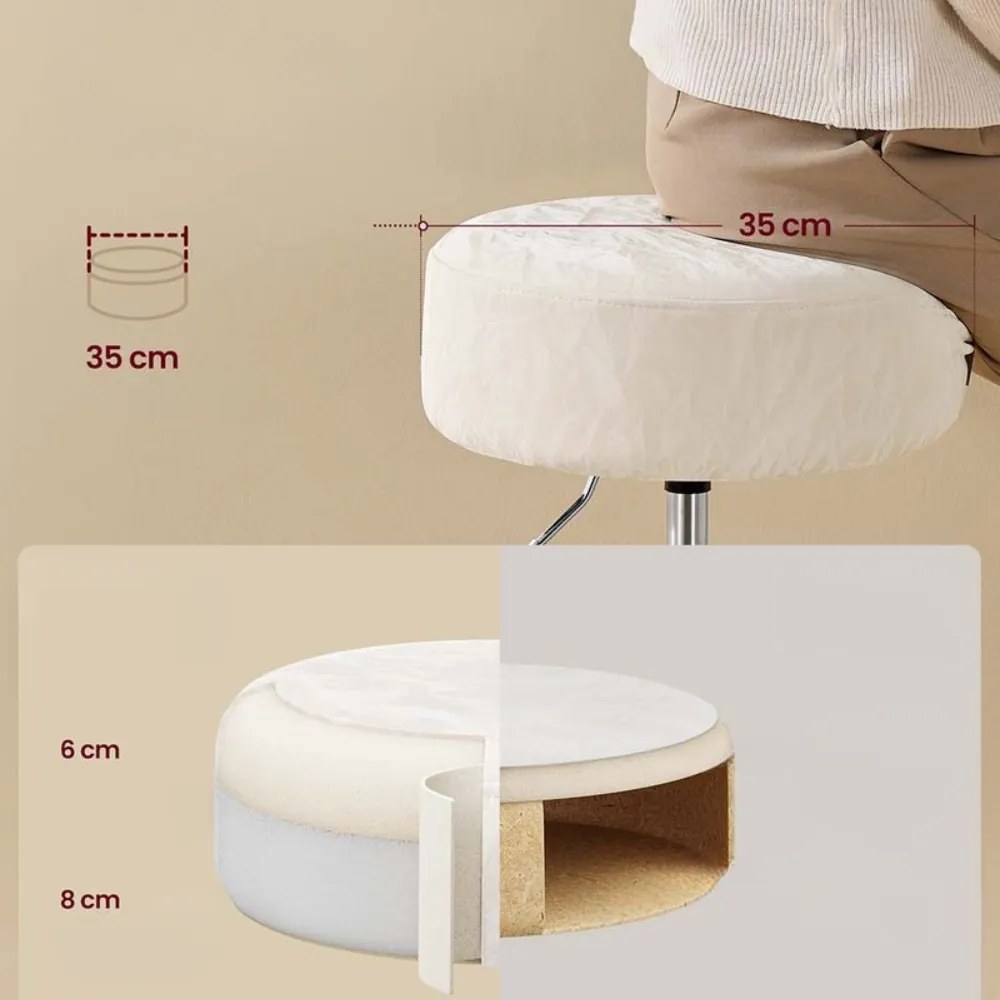 Scaun reglabil pe înălțime AURA pentru măsuța de toaletă, Ø35cm, crem Vasagle