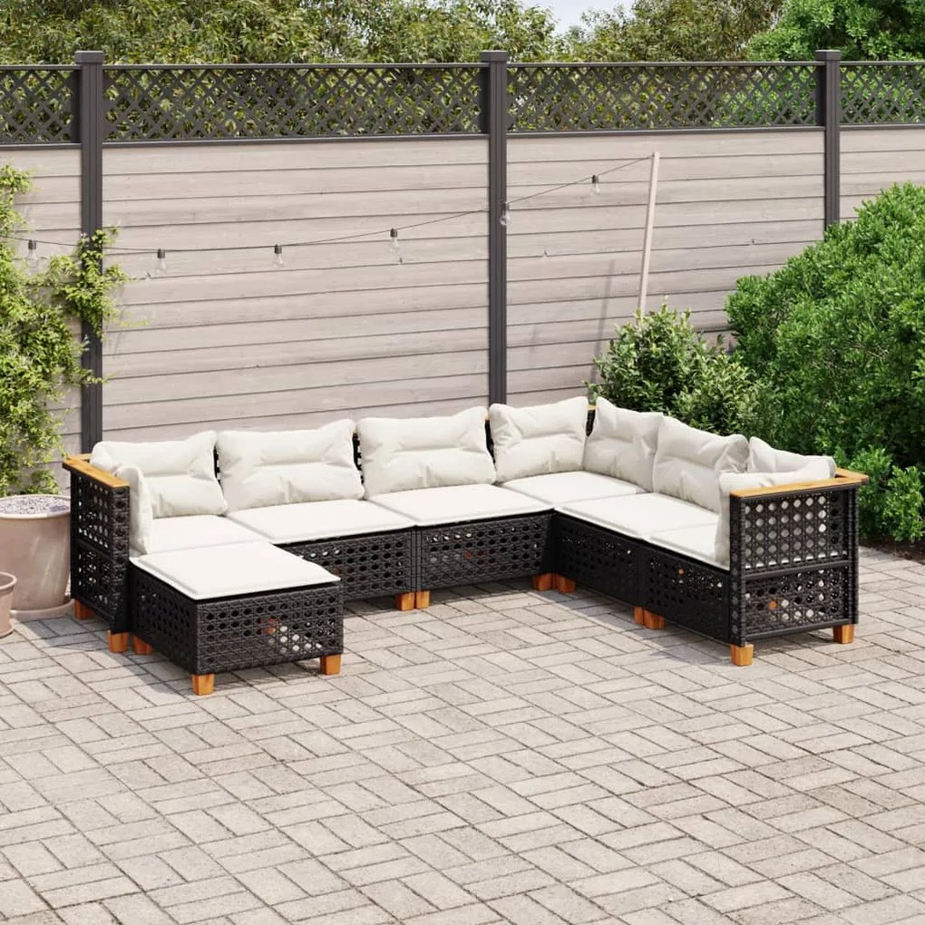 vidaXL Set canapele de grădină cu perne, 7 piese, negru, poliratan