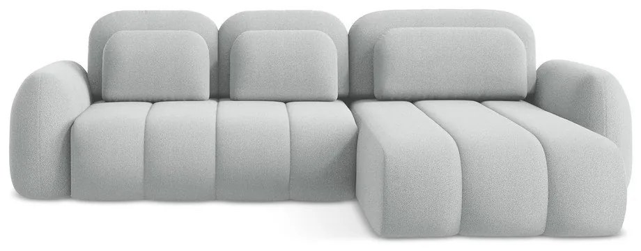 Colțar gri deschis extensibil/cu spațiu de depozitare cu tapițerie din țesătură bouclé (cu colț pe partea dreaptă/cu șezlong) Pele – Makamii