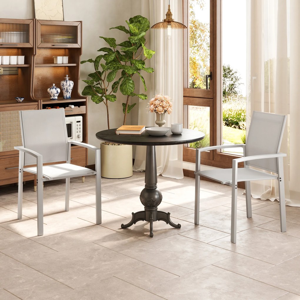 Outsunny Set de 2 Scaune de Grădină cu Cadru din Aluminiu, Plasă Respirabilă și Cotiere, 56x58x89 cm, Gri Deschis | Aosom Romania