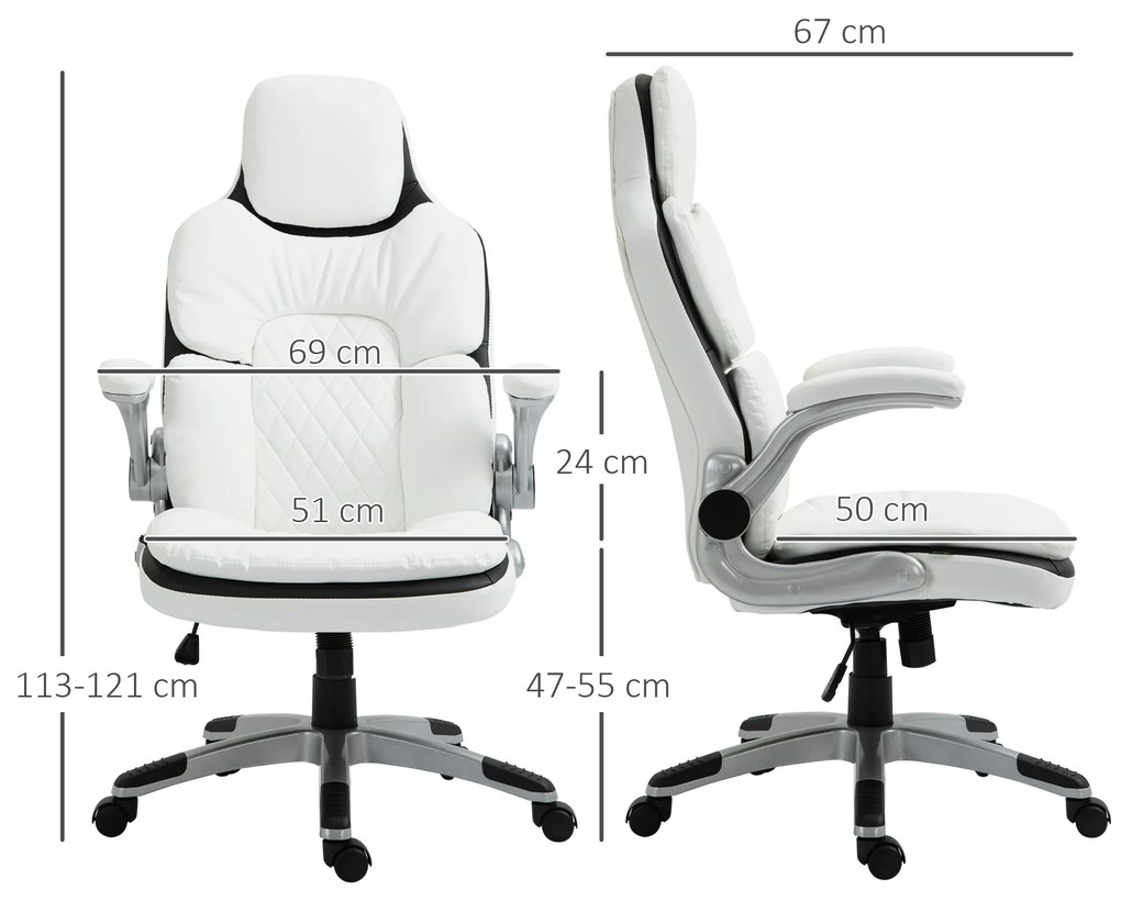 Scaun de birou ergonomic Vinsetto cu suporturi pentru brațe rabatabile, scaun de birou cu înălțime reglabilă și funcție de balans, scaun căptușit gros cu suport pentru brațe reglabil 69 x 67 x 113-121 cm | Aosom Romania