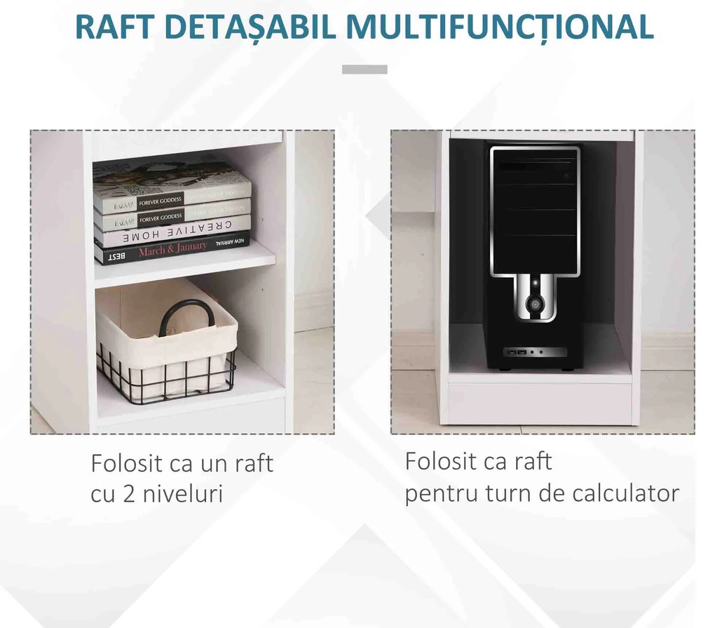 HOMCOM Birou Modern pentru Calculator Spațiu de Lucru Optimizat 104x48x95.5 cm Design Elegant în Alb | Aosom Romania