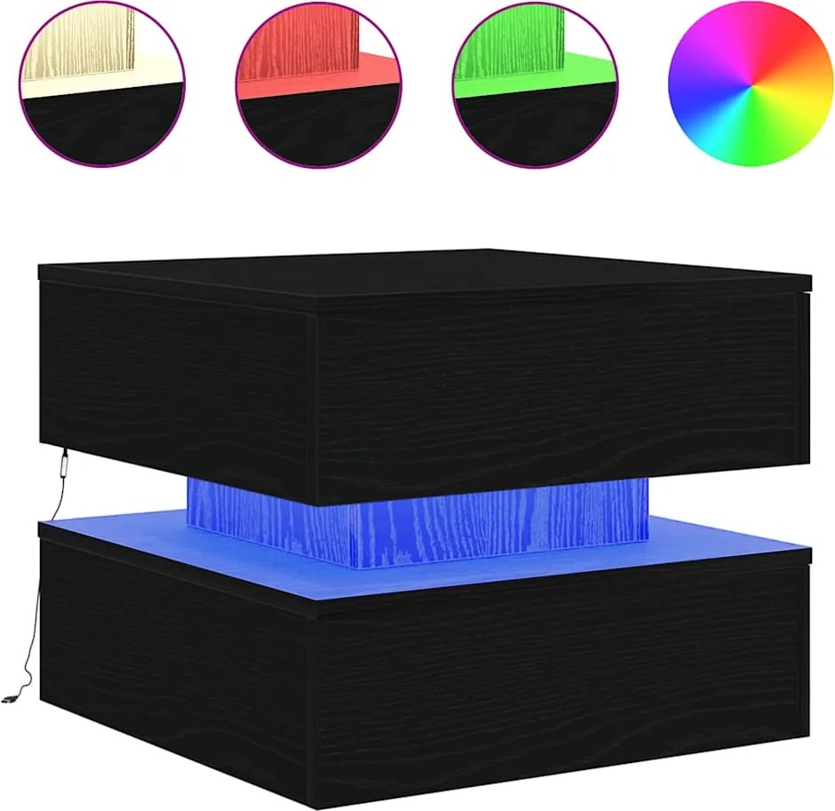 vidaXL Masuta de cafea cu lumini LED Stejar negru 50x50x40 cm