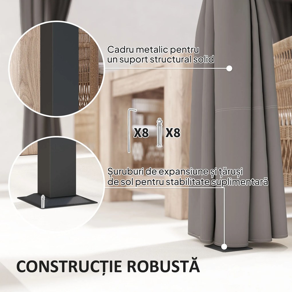Outsunny Pergolă Retractabilă 3x3 m, Foișor de Grădină cu Perdele, pentru Grătar, Terasă, Deck, Bej | Aosom Romania