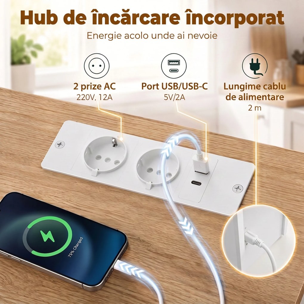 HOMCOM Cărucior de Bucătărie cu Priză Electrică, Mobil cu Roți, Alb | Aosom Romania