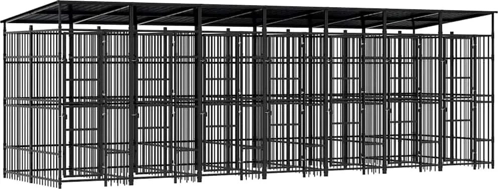 vidaXL Padoc pentru câini de exterior cu acoperiș, 12,9 m², oțel