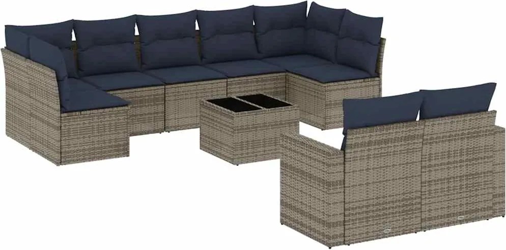 vidaXL Set canapele de grădină cu perne, 10 piese, gri, poliratan