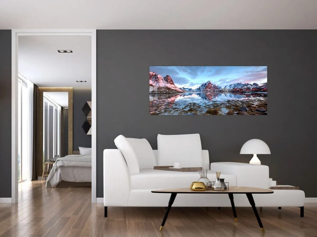 Tablou - Răsărit de soare deasupra Reine (120x50 cm)