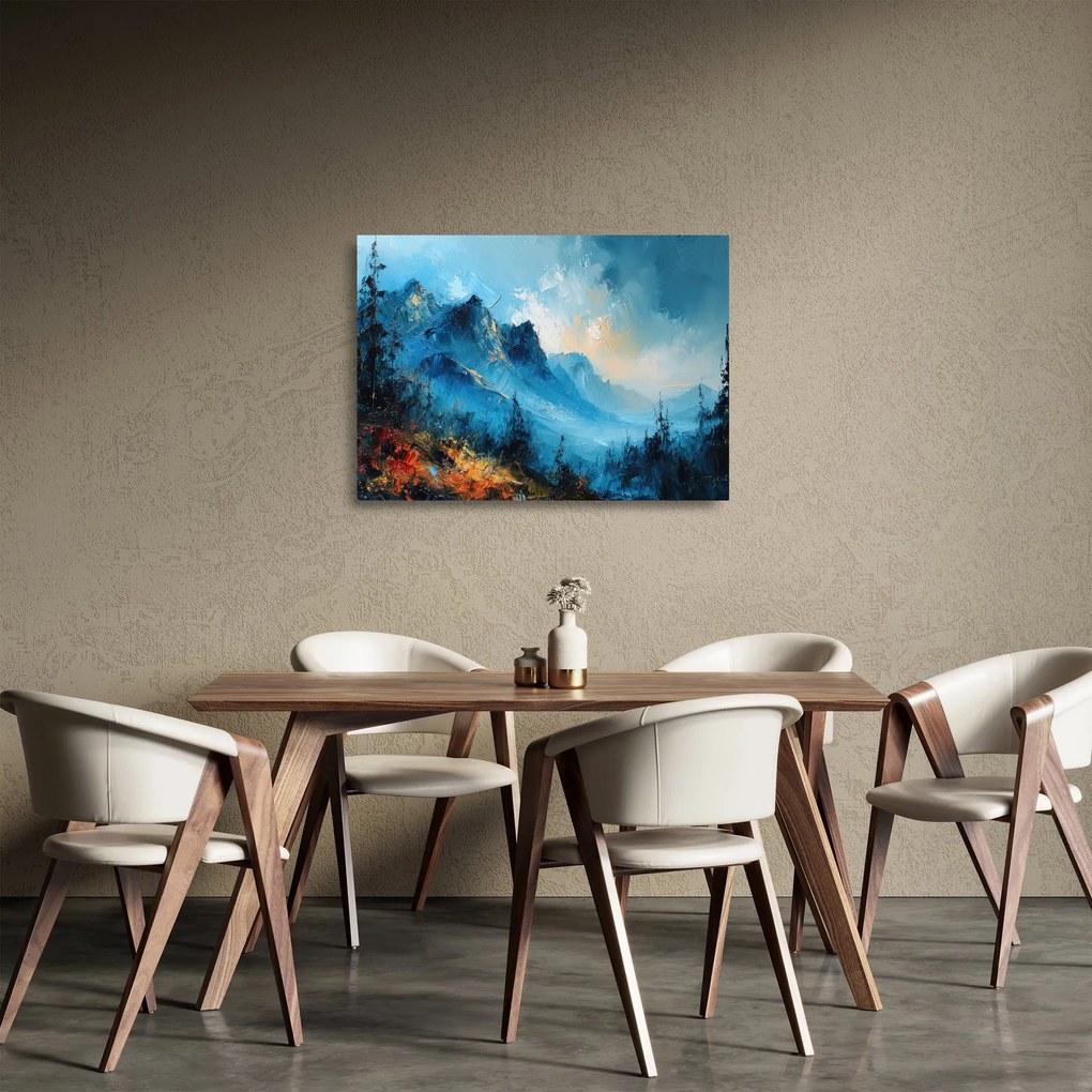 Tablou pe sticlă - Pictura munților (70x50 cm)