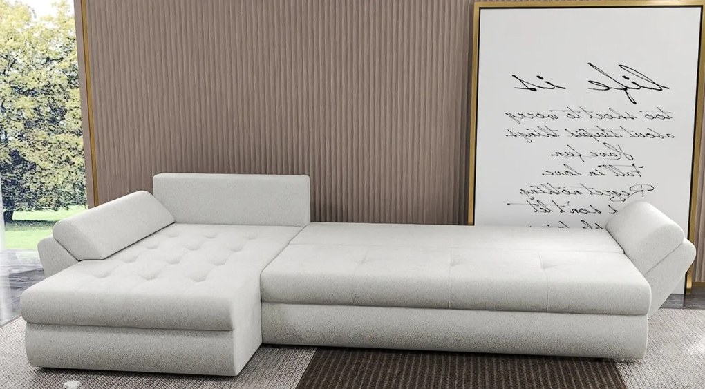 Colțar extensibil dumonde cu ladă de depozitare si sezut confortabil din spuma high-density, Loana XL Euphoria Ivory II 335x185 cm