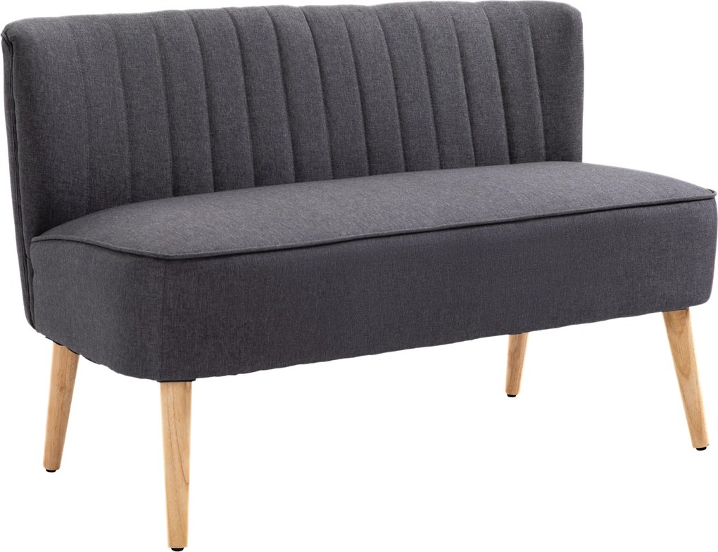HOMCOM Canapea 2 Locuri din Material Textil fără Brațe cu Cusături, Canapea Compactă Modernă cu Picioare din Lemn de Cauciuc pentru Living, 117x56.5x77 cm, Gri Închis | Aosom Romania