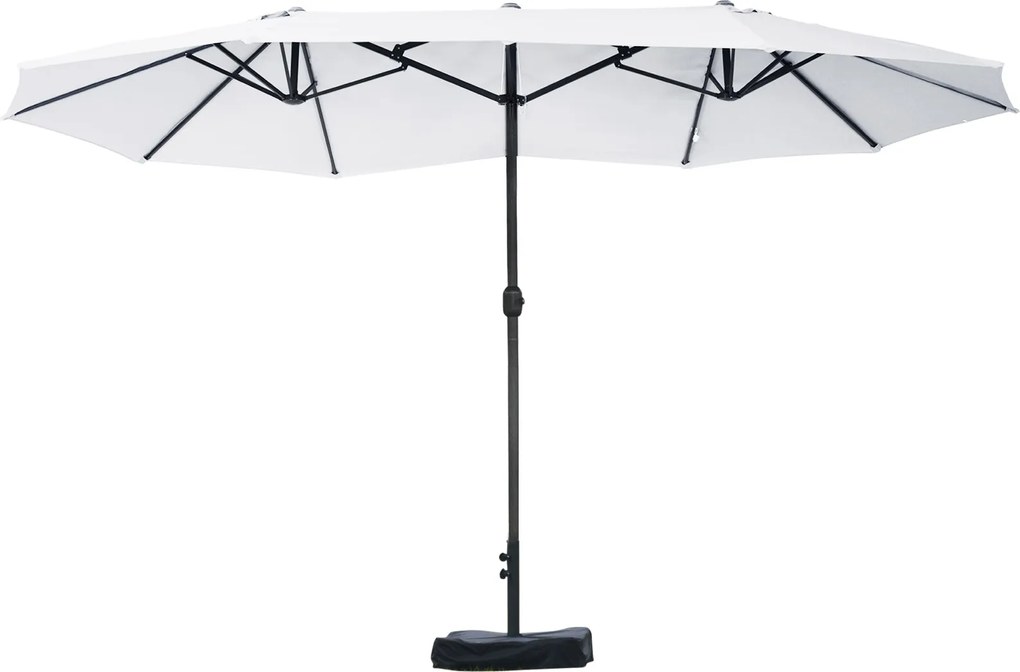 Outsunny Umbrelă Dublă cu 12 Spițe, Bază în Cruce și Manivelă, din Oțel și Poliester, 455x265x238 cm, Bej | Aosom Romania