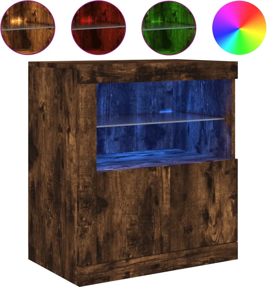 vidaXL Servantă cu lumini LED, stejar fumuriu, 60,5x37x67 cm