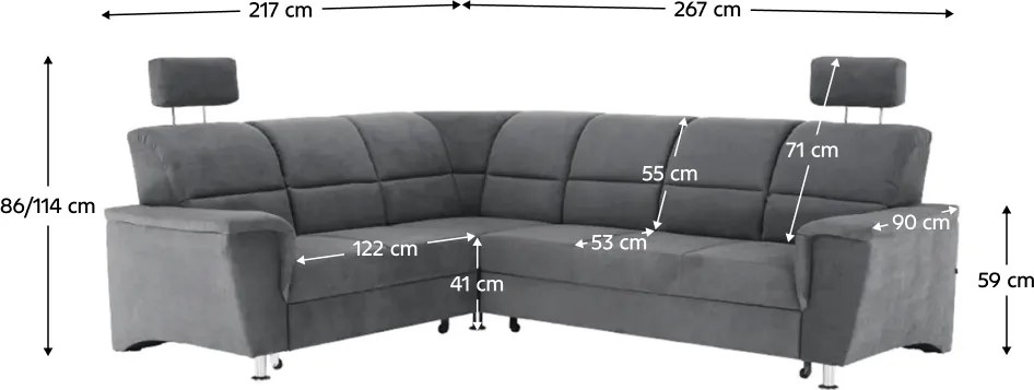 Colţar extensibil, material textil gri, model stânga, SANTIAGO