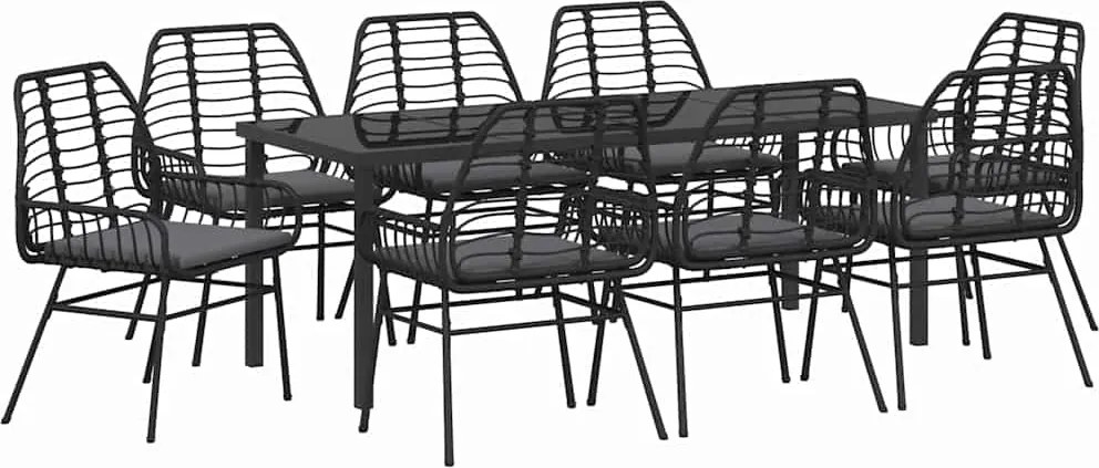 vidaXL Set de masă pentru grădină 9 pcs Negru poliratan