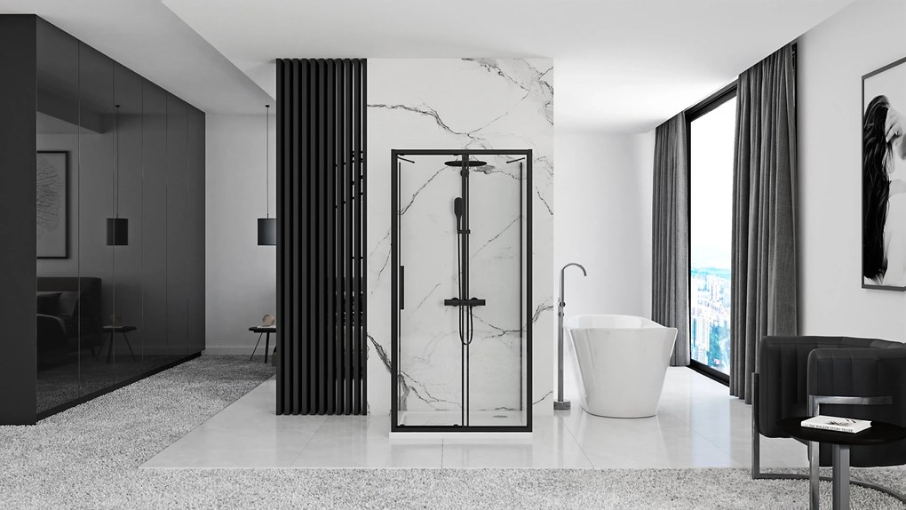 Cabina de dus Rapid Slide Negru 140x90cm, Rea