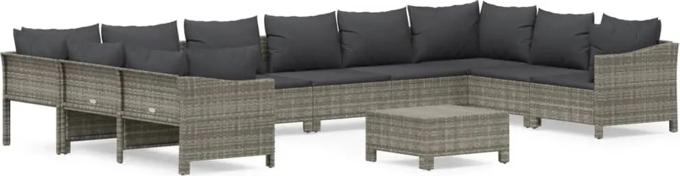 vidaXL Set mobilier de grădină cu perne, 11 piese, gri, poliratan