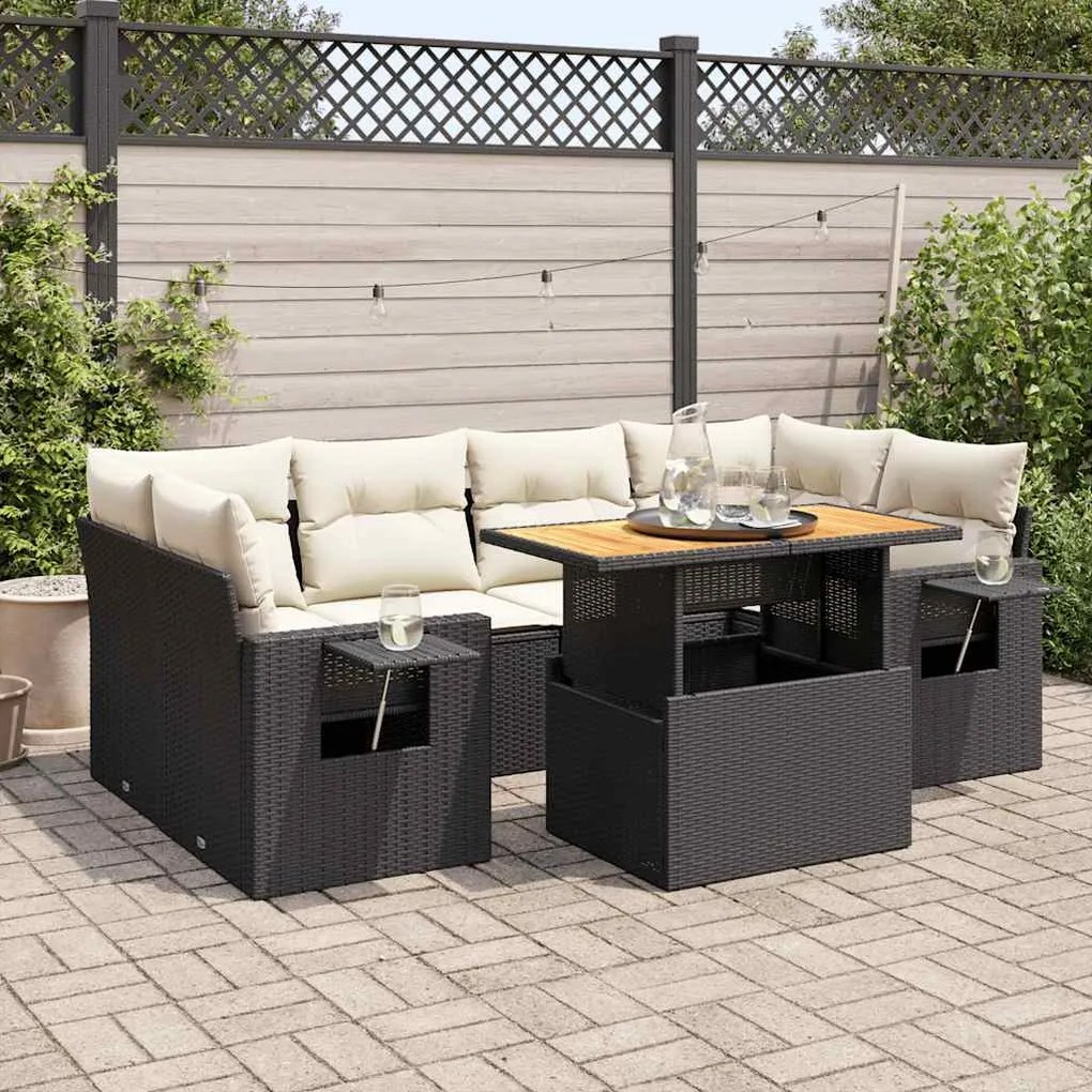 vidaXL Set canapele de grădină cu perne, 7 piese, negru, poliratan