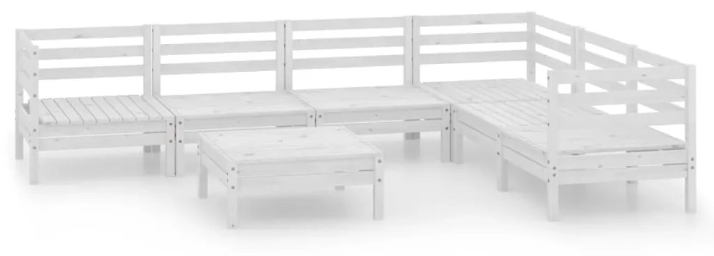 3083010 vidaXL Set mobilier de grădină, 7 piese, alb, lemn masiv de pin