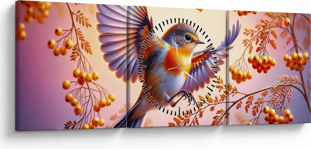 Tablou - Pasăre cu scoruș (cu ceas) (90x30 cm)
