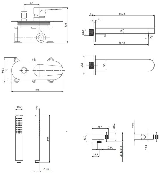 Set de cadă cu baterie ascunsă Cersanit S952-042 CREA negru