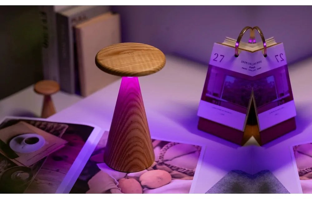 Veioză în culoare naturală LED cu abajur din lemn (înălțime 21 cm) Sylva – Gingko