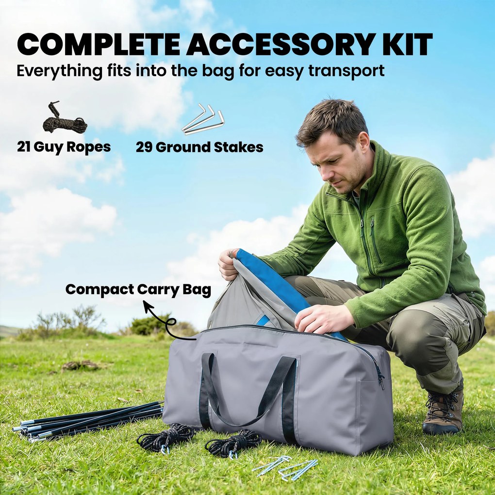 Outsunny Cort familial tip tunel pentru 4 persoane cu 3 camere Ușă 4 ferestre Impermeabil Montaj ușor | Aosom Romania