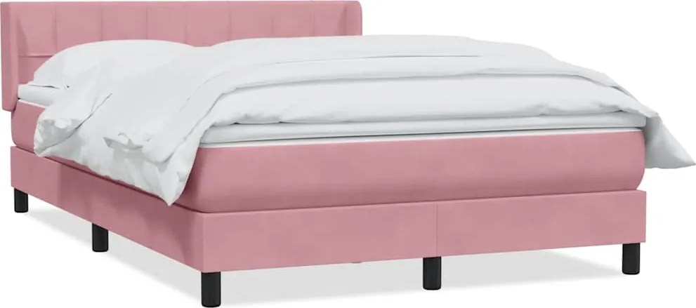 vidaXL Pat box spring cu saltea, roz, 160x210 cm, catifea