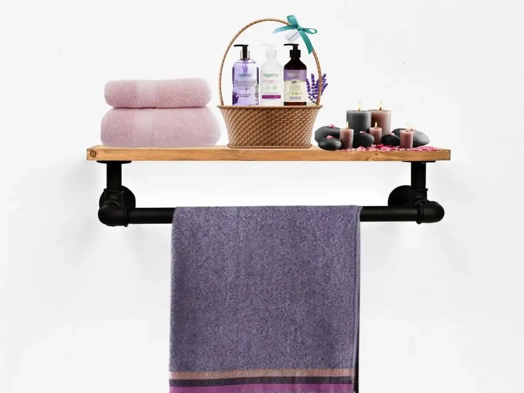 Suport prosop din lemn-metal Industrial Homs 50x12 cm