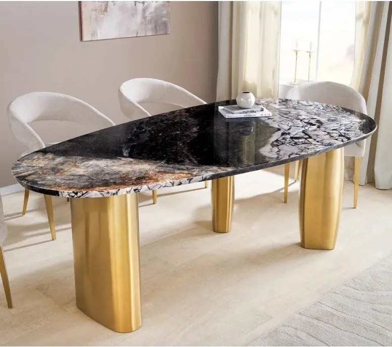 Masa Ovala, Metal, Auriu, Marmura, ORGANIC 200cm, A-46205 VC