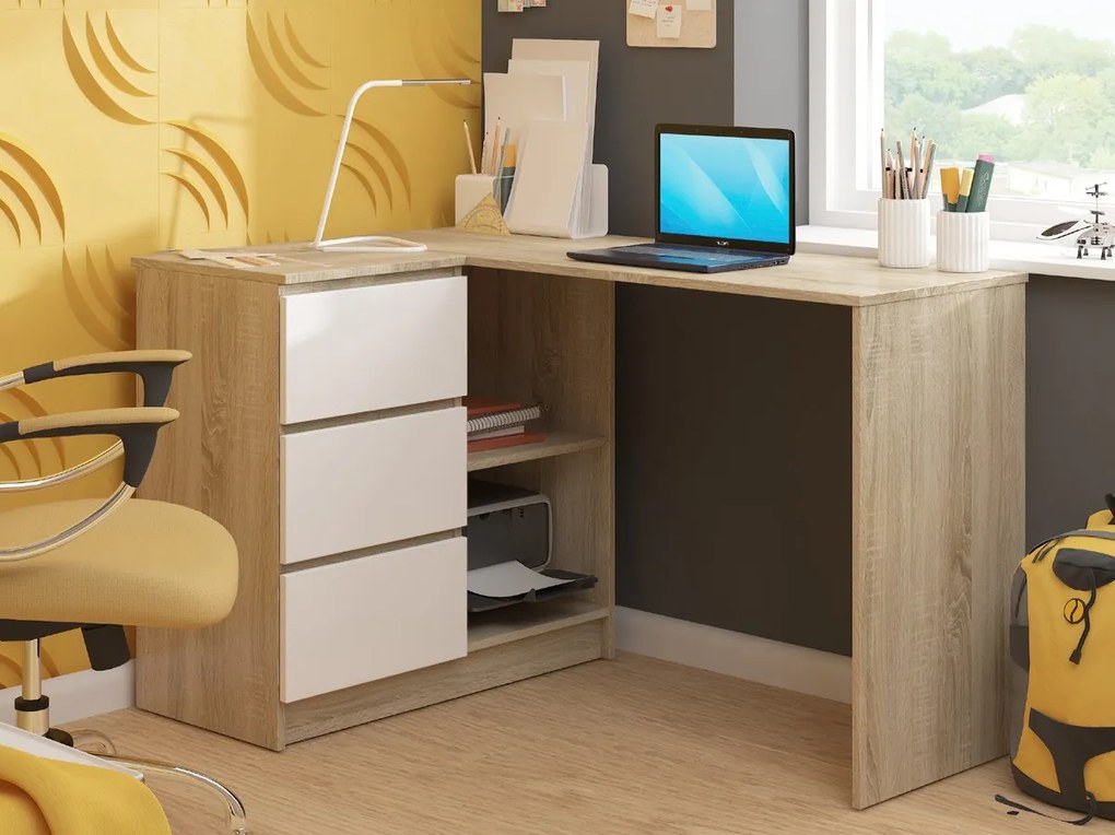 Masă PC de colț Bodhi (stejar sonoma + alb) (S). 1068825