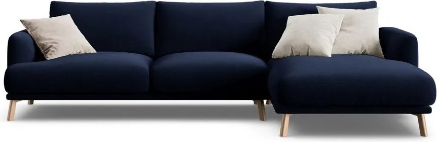 Colțar albastru închis cu tapițerie din catifea (cu colț pe partea dreaptă/cu șezlong) Naomi – Micadoni