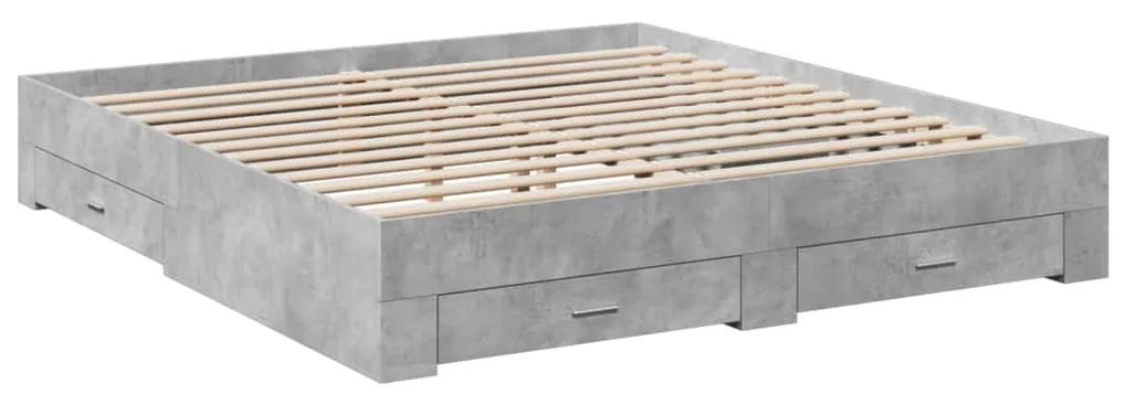 3280359 vidaXL Cadru de pat cu sertare gri beton 200x200 cm lemn prelucrat